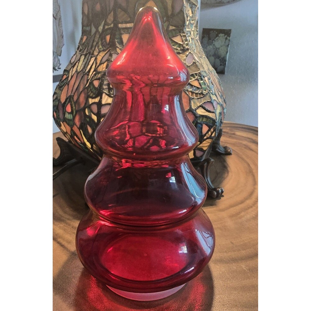 Red Glass 7” Hollow With Lid Tree Christmas